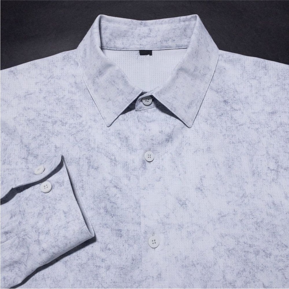 Lululemon Airing Easy Shirt Men's Fits Large White Marble Pattern Ventlight Mesh